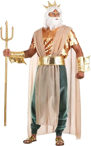 Vista 3 de Adult Golden Poseidon Costume Mens, Greek Mythology Olympian God King of the Sea Halloween Costume