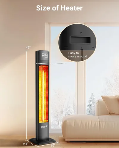 Vista 2 de Pasapair Calentador de patio al aire libre de 42 pulgadas, calentador de torre infrarrojo de 1500 W con control remoto, 12 niveles de calor