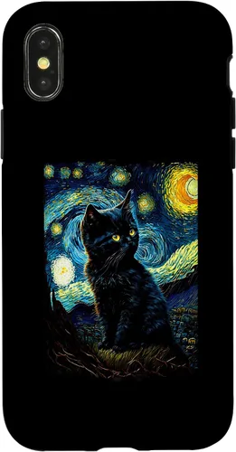 Vista 4 de iPhone 15 Starry Night Cat Van Gogh Cat Lover Cat Lover Cat Mom Cat Dad Case
