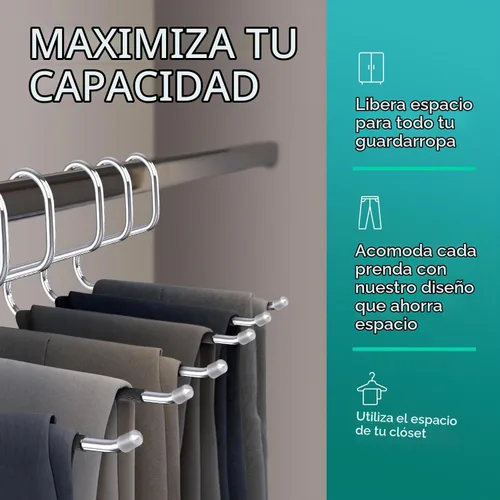 Vista 3 de Juego de 100 perchas antideslizantes de acero inoxidable para pantalones, organizador de pantalones duradero