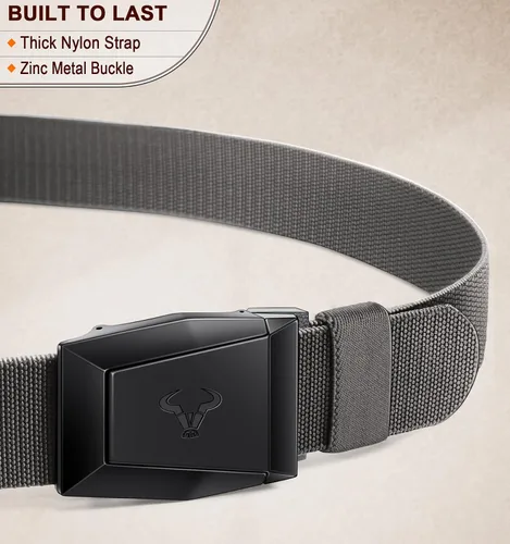 Vista 3 de BULLIANT Cinturón para hombre, paquete de 2 unidades, correa elástica de nailon para regalo, para hombre, trabajo, deportes, caza, senderismo