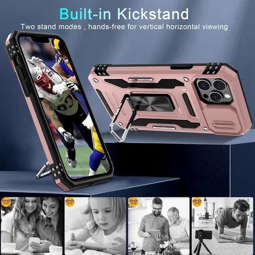 Vista 160 de DEERLAMN Funda para iPhone Xs Max con funda deslizante para cámara + protector de pantalla, soporte giratorio de anillo de grado militar a prueba