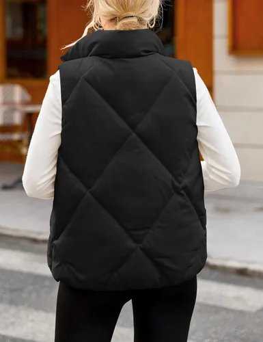 Vista 4 de MEROKEETY Chaleco acolchado sin mangas con cremallera para mujer, con cuello alto, con bolsillos
