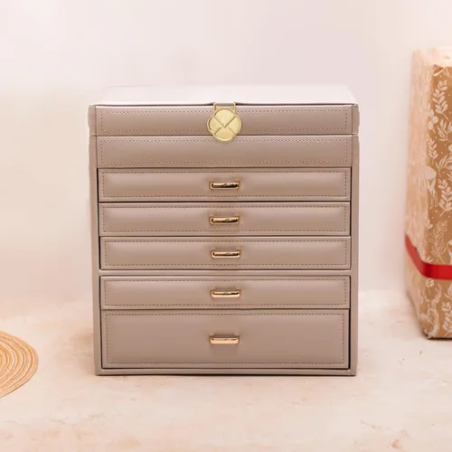 Vista 9 de Vlando Enormes cajas de joyería de 6 niveles, aretes de cuero, anillos, collar, organizador de relojes, caja para mujeres, niñas, hombres, armarios