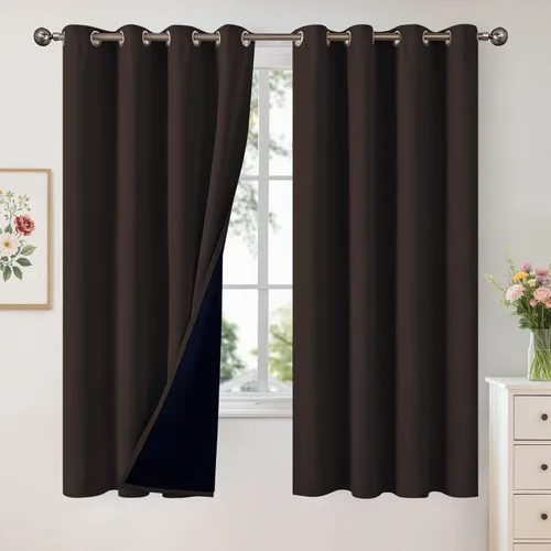 Vista 77 de YoungsTex - Cortinas 100% opacas para dormitorio, con aislamiento térmico y ojales, cortinas oscuras negras con capa pesada para ventana de sala