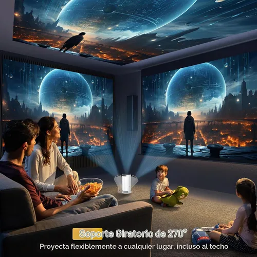 Vista 3 de Mini proyector portátil compatible con 4K, proyector pequeño Full HD 1080P con soporte giratorio de 270°, proyector de película compatible con TV