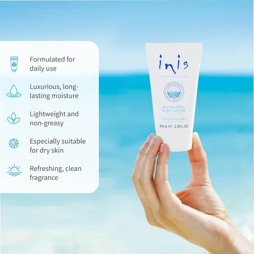 Vista 4 de Inis the Energy of the Sea Loción corporal revitalizante, loción de tamaño de viaje para mujeres y hombres, hidratante corporal con manteca
