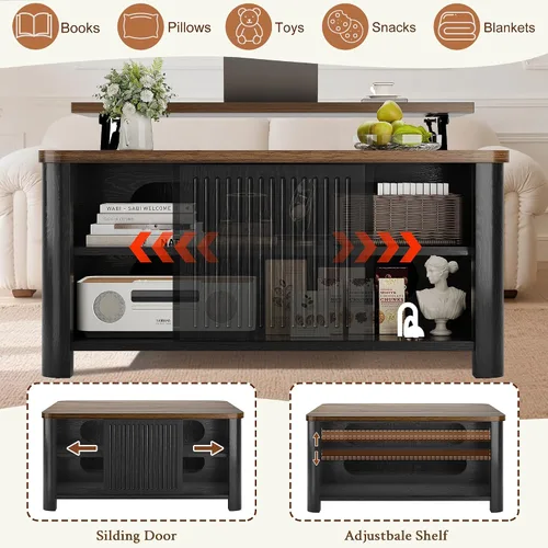 Vista 5 de Decofy - Mesa de centro elevable con almacenamiento, mesa de centro de 31.5" con diseño de mediados de siglo cuadrado para la sala de estar