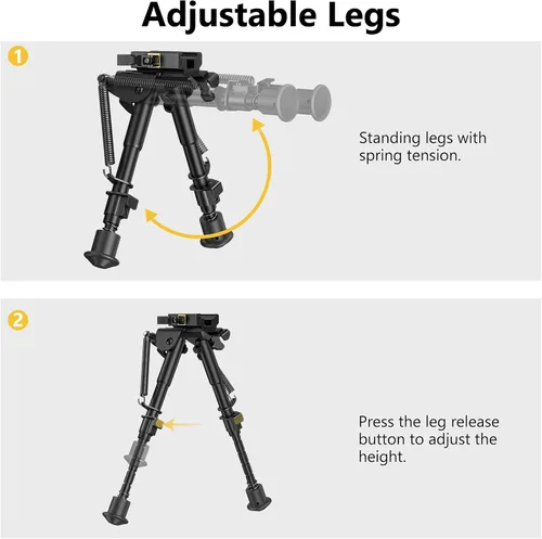 Vista 5 de CVLIFE bifurcación de 6- 9 pulgadas para rifle táctico, resorte ajustable con adaptador de liberación rápida