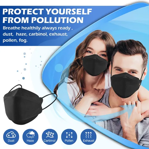 Vista 4 de XDX Mascarillas KN95 paquete de 100 unidades, 5 capas, transpirables, cómodas, mascarillas KN95 para adultos, mujeres y hombres, máscaras negras