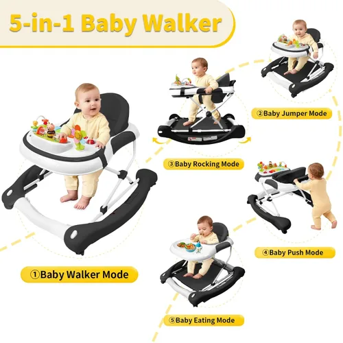 Vista 2 de Andador de bebé 5 en 1, andador con música y luces para bebé niño niña de 6-12 meses, andadores de bebé plegables con ruedas y combo de rebotador