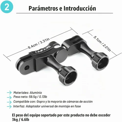 Vista 3 de Soporte de manillar GoPro de bola de aluminio, rotación de 360 grados y bloqueo en cualquier dirección, resistente a los golpes, compatible