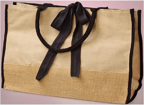 Vista 2 de Bolsas de yute de arpillera con asas de algodón resistentes, compras, fin de semana, trabajo (paquete de 3) (negro)