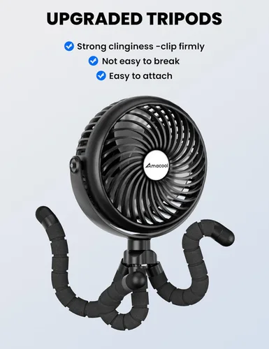 Vista 7 de AMACOOL Ventilador de cochecito de bebé 5000mAh recargable, enfriamiento Negro