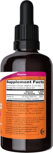 Vista 2 de NOW Foods Suplementos, vitamina D-3 líquida, huesos fuertes*, soporte estructural*, 2 onzas