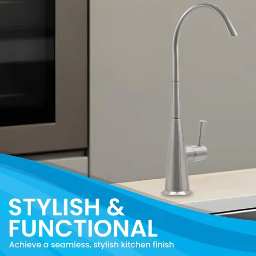 Vista 4 de Metpure Airgap - Grifo RO de latón de 3 puertos para sistemas de agua potable de ósmosis inversa. Cuenta con tubos de drenaje preinstalados, diseño