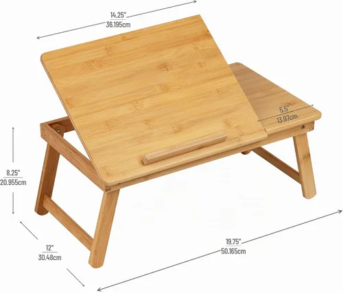 Vista 3 de Mind Reader Mesa para Portátil Lap Desk, Soporte para Laptop, Bandeja de Cama, Cuarto de Dormitorio, Patas Plegables, Rayón de Bambú, 19.75"L x 12"W