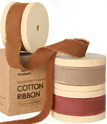 Vista 19 de Vitalizart Cinta de algodón azul bebé hecha a mano con flecos de 5/8 pulgadas x 21 yardas, cintas de algodón natural puro para envolver regalos