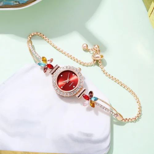 Vista 3 de ADSBIAOYE Reloj de pulsera floral simple de moda para mujer, reloj de lujo ligero de cuarzo con diamantes