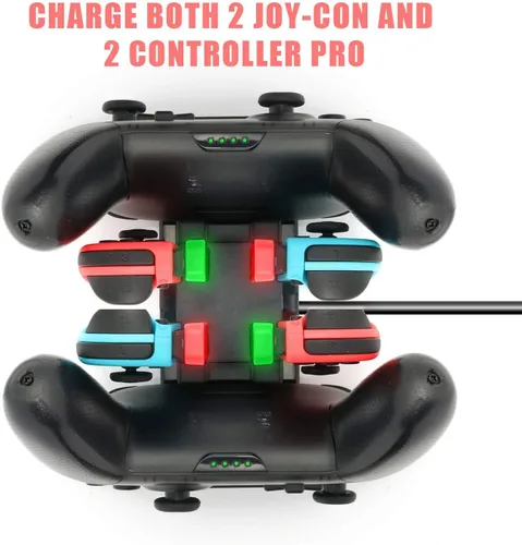 Vista 4 de Base de cargador de controlador para Nintendo Switch, estación de carga 6 en 1 para Nintendo Switch Joy-Con y controladores Pro, color negro