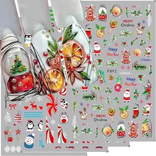 Vista 5 de 10 calcomanías de uñas de Navidad de invierno para mujeres, dibujos animados 3D, alce, muñeco de nieve, campanas de Papá Noel, copo de nieve