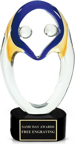 Vista 25 de Premio de Vidrio Artístico Soplado a Mano – Premio Elegante con Grabado Personalizado para Corporativo, Deportes, Jubilación, Reconocimiento