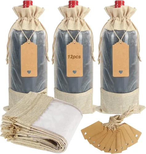 Vista 9 de Shintop 10 bolsas de regalo de vino de arpillera con ventana transparente Rojo