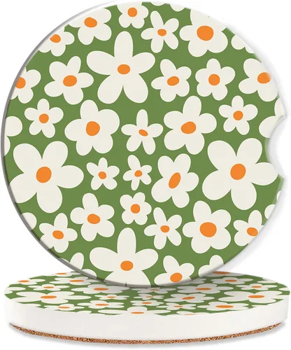 Vista 13 de TUBAMQ Posavasos de automóvil para portavasos de automóvil, paquete de 2 posavasos de cerámica absorbente de café, lindo soporte para tazas