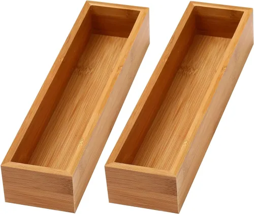 Vista 23 de YBM Home Caja de almacenamiento organizadora de cajones de cocina hecha de bambú, 3x3x2 pulgadas 320