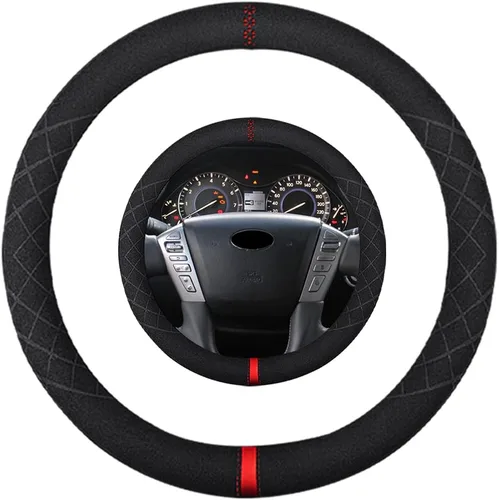 Vista 56 de Funda de volante de gamuza de 14 pulgadas, compatible con Tesla Model 3 Model Y, funda de volante deportiva de cuero gamuza antideslizante