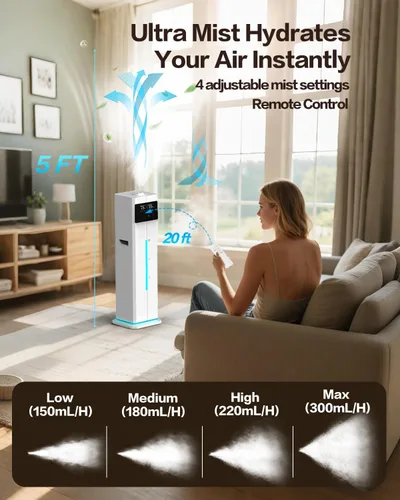 Vista 5 de Humidificadores de niebla fría para dormitorio, ultrasónico de 2.4 galones (9L), llenado superior silencioso, fácil limpieza con bandeja de aceite
