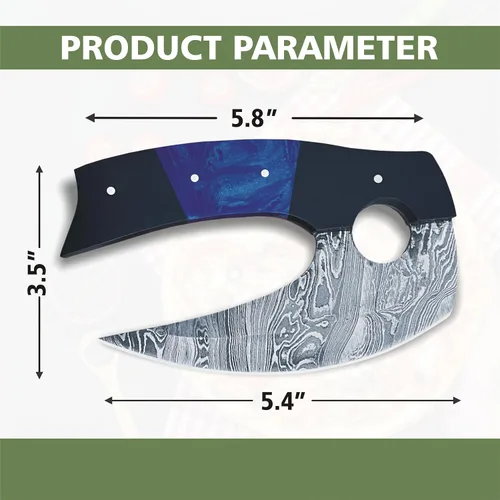 Vista 4 de Damascus Steel Alaskan Ulu con funda, cortador de pizza perfecto de 5.8 pulgadas, picador Mezzaluna para cocina, auténtico diseño esquimal inuit