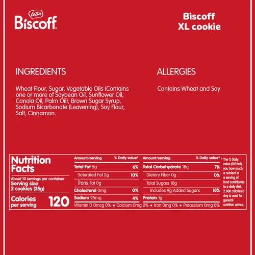 Vista 2 de Lotus Biscoff Cookies, aperitivo de galletas caramelizadas, caja dispensadora (20 fundas de 2 galletas extra grandes) vegano, 0.9 onzas