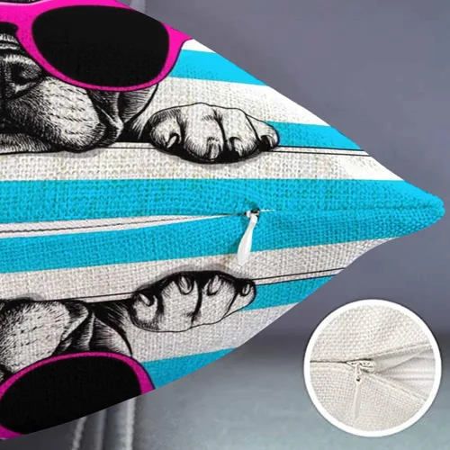 Vista 2 de Smooffly Funda de almohada decorativa para perro, bulldog francés con lentes de sol, funda de almohada lumbar moderna de granja, decoración