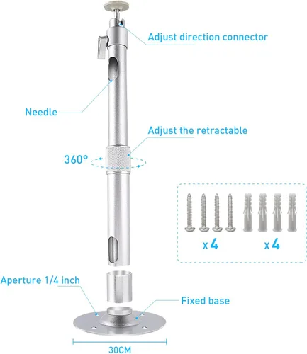 Vista 3 de NIERBO Colgador universal de montaje en pared para proyector, cabezal giratorio de 360° con longitud extensible, soporte de montaje de 11.8 a 19.7