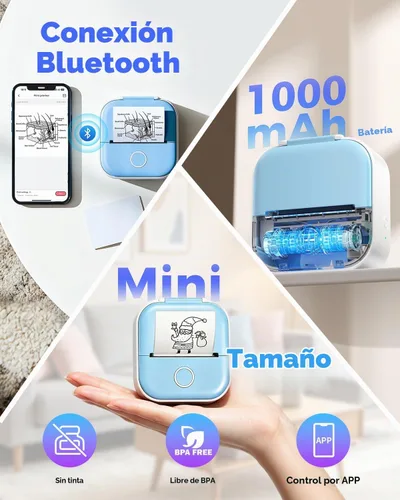 Vista 5 de Ponek Mini impresora de etiquetas adhesivas - T02 máquina para hacer Azul