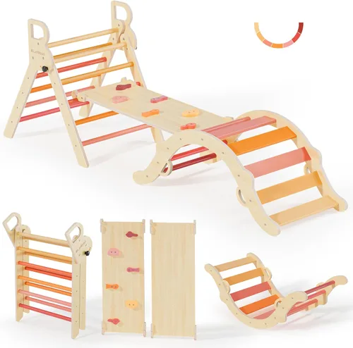 Vista 8 de BlueWood Pikler - Juego de triángulos de madera para niños pequeños, escalador plegable 7 en 1 para interiores para niños, juego de filosofía