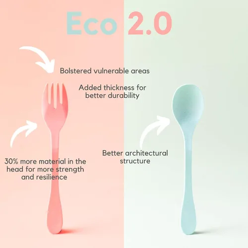 Vista 3 de KNORK Eco - Juego de cubiertos reutilizables de bambú a base de plantas, 24 piezas (12 tenedores ecológicos, 12 cucharas ecológicas), multicolor