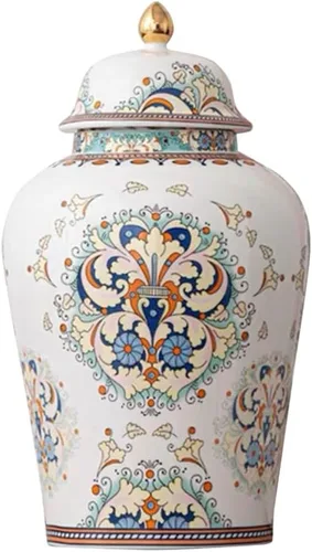 Vista 8 de Urna de flores para cenizas para adultos, 11.6 pulgadas, 200 libras, cerámica decorativa, flores de pavo real, urna grande, capacidad de 200