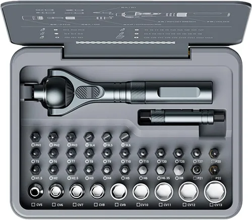 Vista 9 de Juego de destornilladores magnéticos de trinquete 24 en 1, juego de destornilladores magnéticos para bricolaje con mango desmontable y multibroca