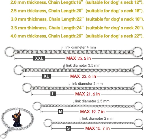 Vista 5 de Collar de estrangulador para perros, collar de martingala para perros, 22 pulgadas, collares de perro de 0.118 in para perros pequeños, medianos