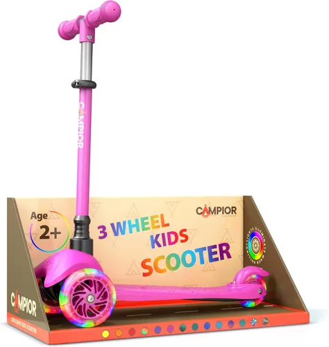Vista 13 de Mini scooter negro de 3 ruedas para niños, inclinado para dirigir con ruedas con luces LED, manubrio ajustable, cubierta antideslizante ancha