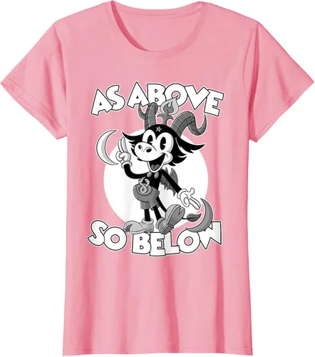 Vista 14 de Camiseta de dibujos animados retro de Baphomet Pagan As Above So Below, Negro, S