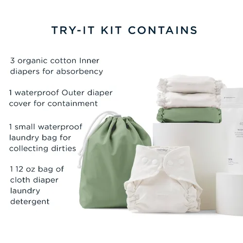 Vista 2 de Esembly Try-It Kit - Juego de iniciación de pañales de tela con pañales de algodón orgánico, funda impermeable para pañales, bolsa húmeda