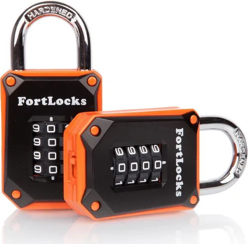 Vista 5 de FortLocks - Candado de combinación de 4 dígitos, resistente, de acero inoxidable endurecido, resistente a la intemperie y al aire libre, fácil