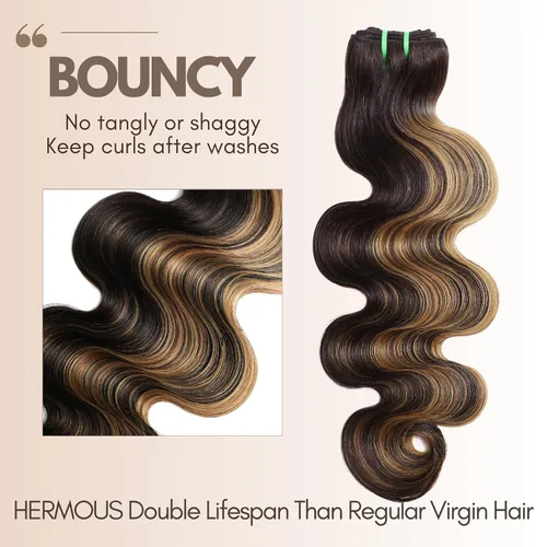 Vista 4 de Paquetes de Cabello Humano 13A Doble Extraído FB/27 Ondas del Cuerpo Color Rubio con Mechas, Rubio Miel con Negro Paquete Individual Cabello Humano