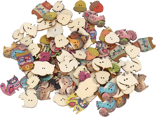 Vista 5 de Botones lindos para manualidades, madera sintética, 1.2 in de largo para ropa (animales 100 unidades)