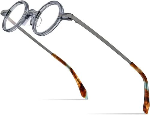 Vista 10 de HEPIDEM Gafas de acetato Marco Aleación Temple Hombres Pequeños Retro Gafas Redondas Mujeres Gafas Ópticas 9215 negro