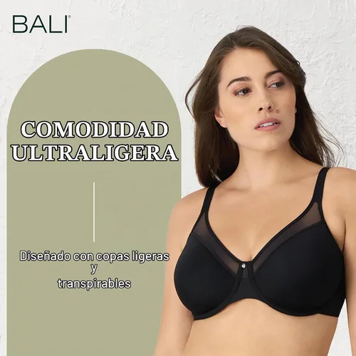 Vista 3 de Bali Women's Underwire T-Shirt Bra – Ultra-Light Smoothing Spacer Bra Negro