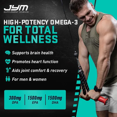 Vista 9 de JYM Supplement Science Aceite de Pescado Omega JYM 2800mg, Omega 3 de Alta Potencia, EPA, DHA, DPA para Soporte del Cerebro, Corazón